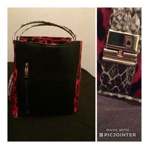 Red Leopard&black bucket bag w/ adjustable strap